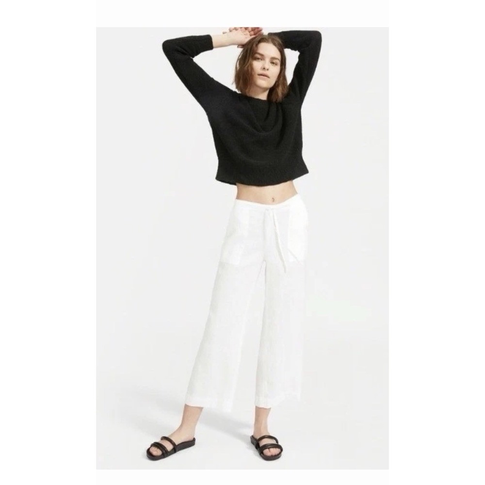 Everlane Pants Women's 8 White 100% Linen Patch Pocket Wide Leg Crop #CC12-1